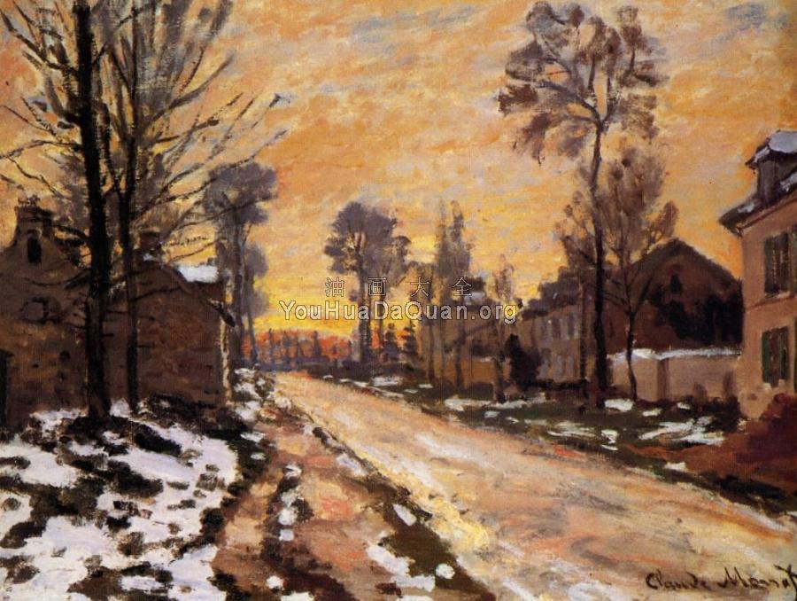 Road at Louveciennes, Melting Snow, Sunset - 克劳德·莫奈